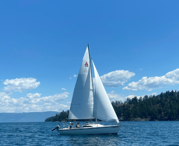 7 a small boat in a body of water