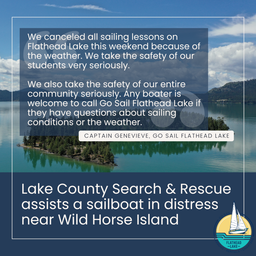 Lake County Search and Rescue assists with a sailboat in distress near Wild Horse Island